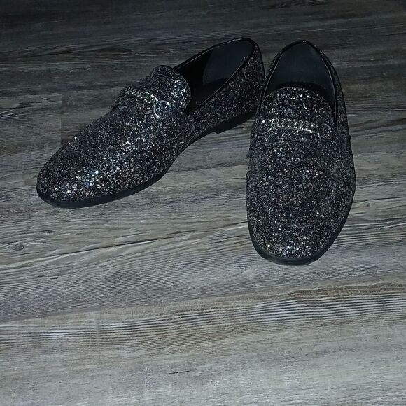 ASOS DESIGN loafers in black glitter with snaffle detail  Sz 10W 10 Wide - Picture 1 of 8
